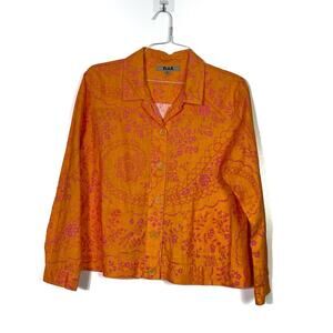 Flax Linen Orange Shacket with Pink Accents Medium EUC